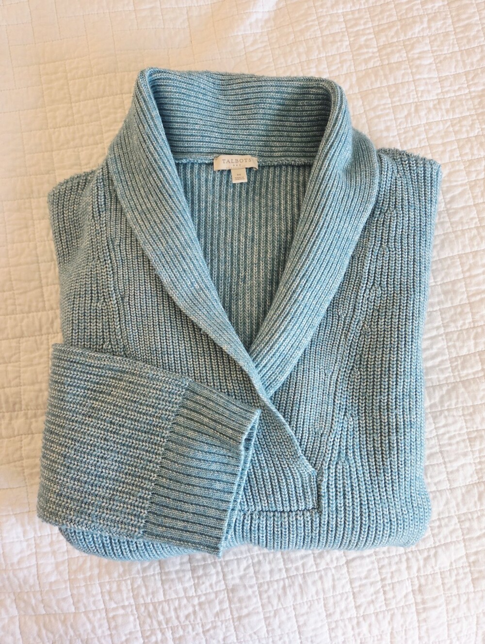 Talbots Teal Shawl Collar Sweater